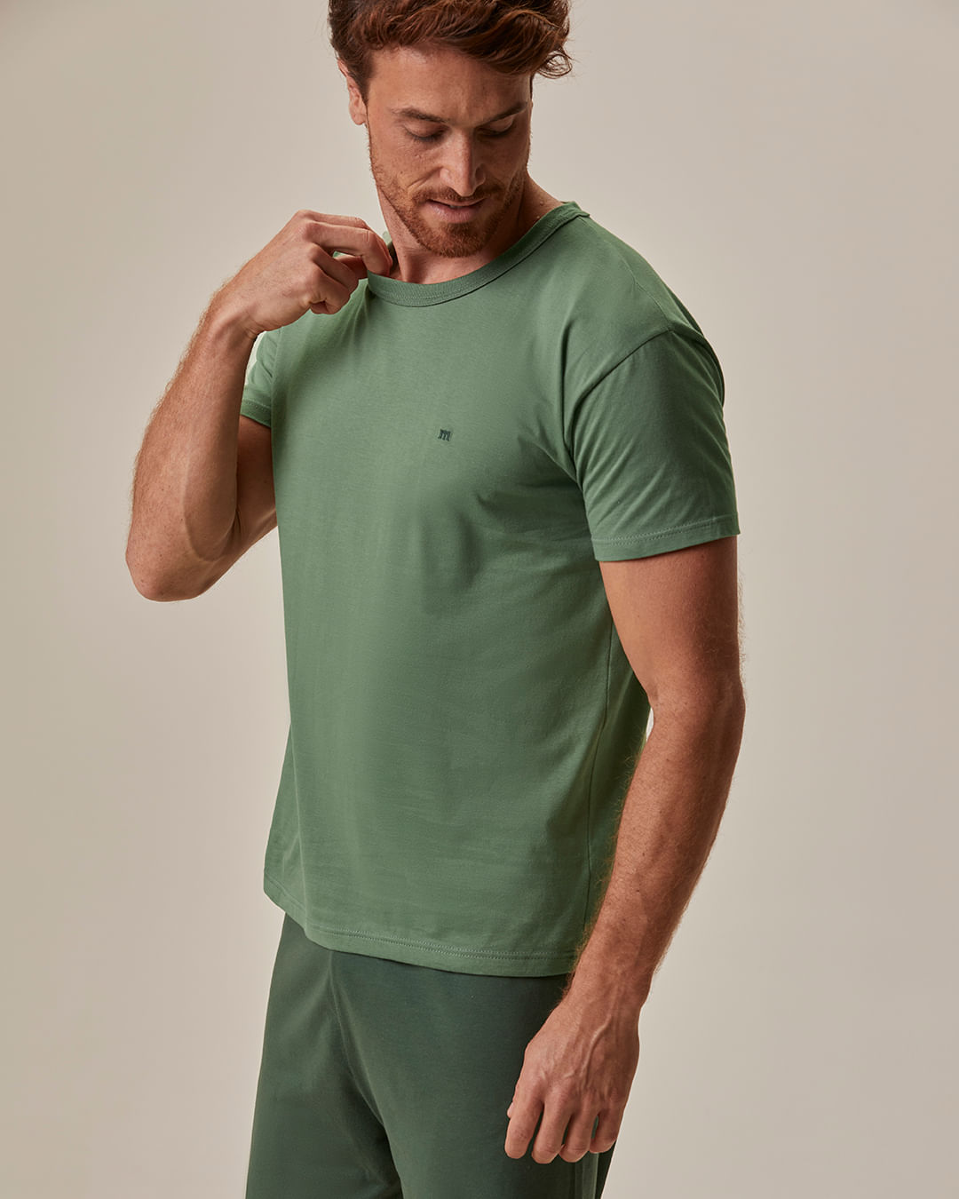 Pijama Curto Masculino Bordado Peitoral Em Malha 100% Algodão