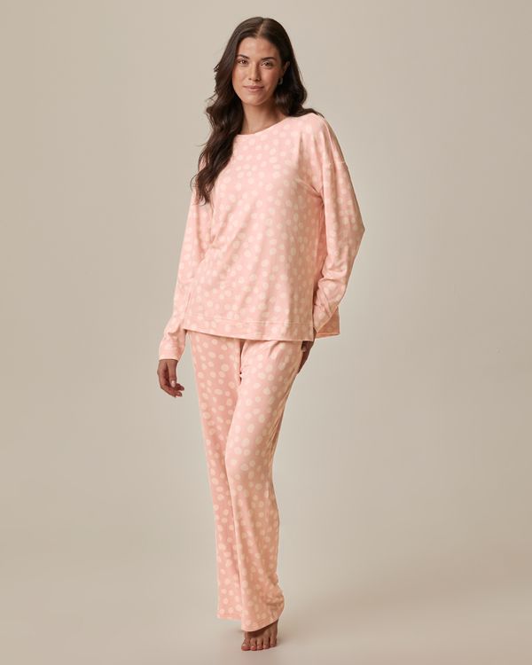 Pijama Longo Feminino Blusa Fenda Lateral Em Tricô Rosa - G