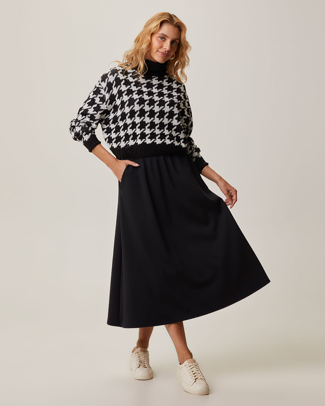 Saia Midi Feminina Bolso Funcional Em Malha Suedine Premium