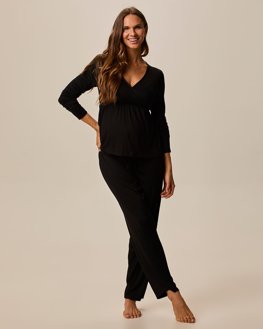 Pijama Feminino Gestante Blusa e Calça Cadarço Funcional em Viscose Stretch