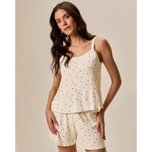 Pijama Curto Feminino Estampado em Malha Jacquard Texturizada