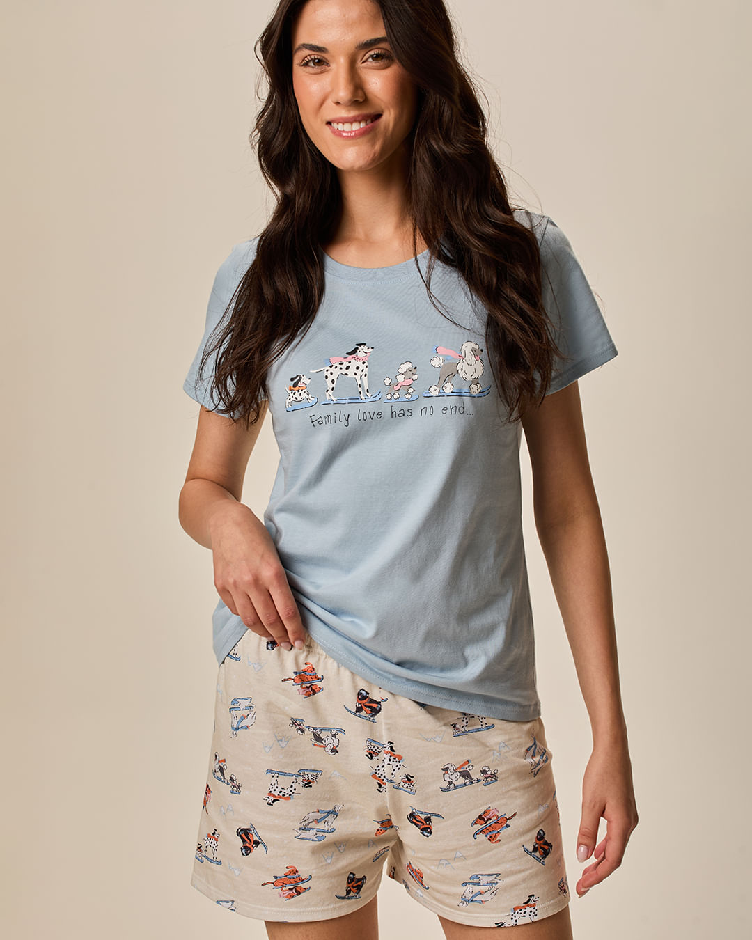Pijama Curto Feminino Family Love Has No End Em Malha Algodão
