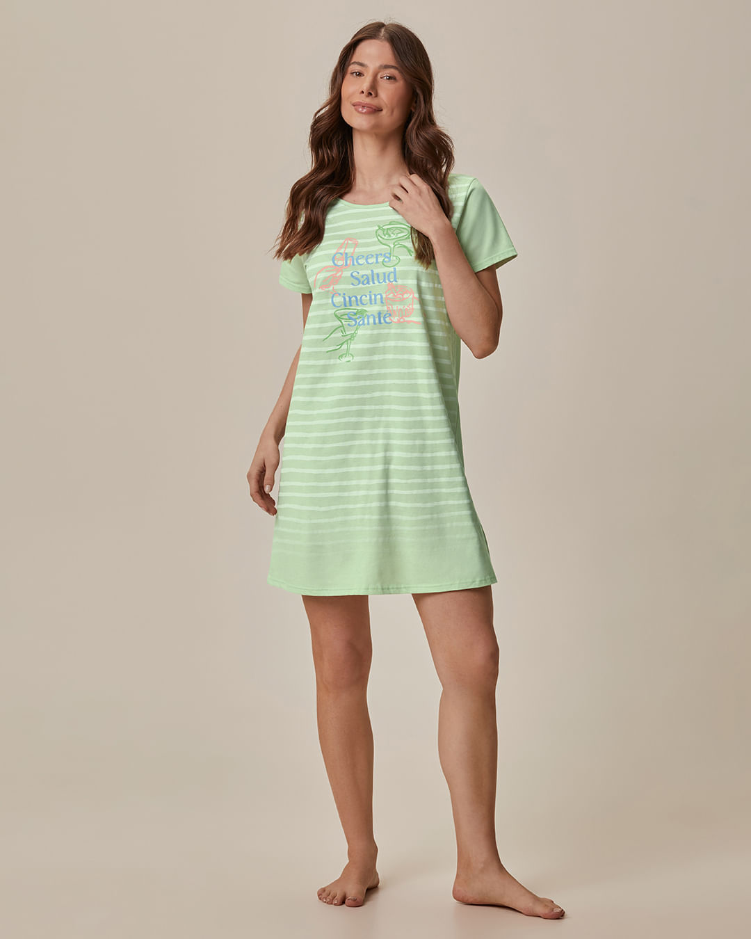 Camisola Feminina Manga Curta Cheers Salud Em Meia Malha 100% Algodão