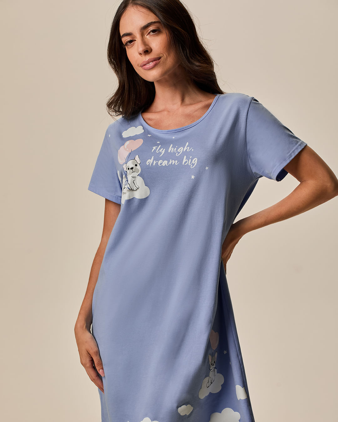 Camisola Feminina Manga Curta Fly High Dream Big Em Meia Malha 100% Algodão