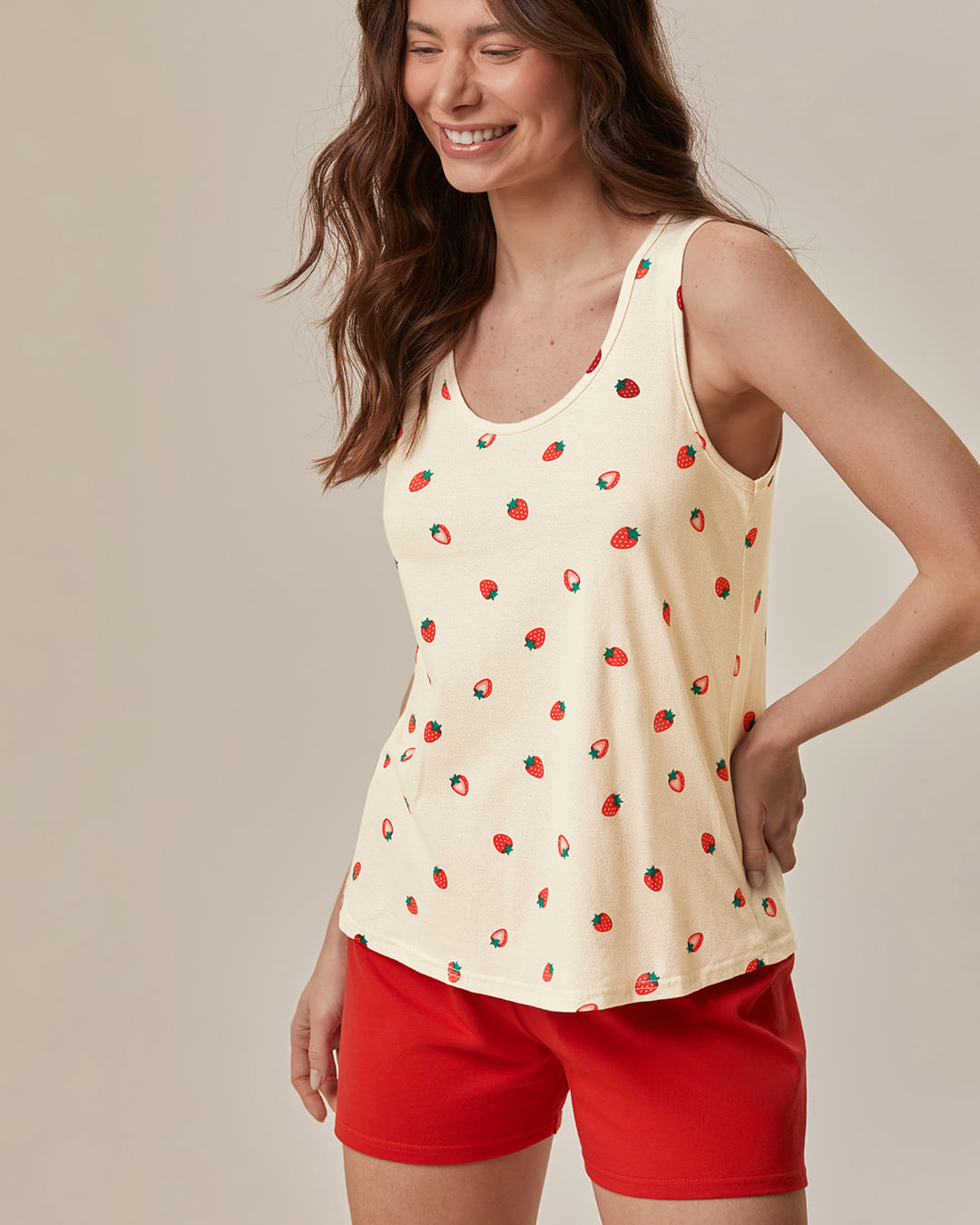 Pijama Curto Feminino Regata Estampada E Shorts Em Malha 100% Algodão