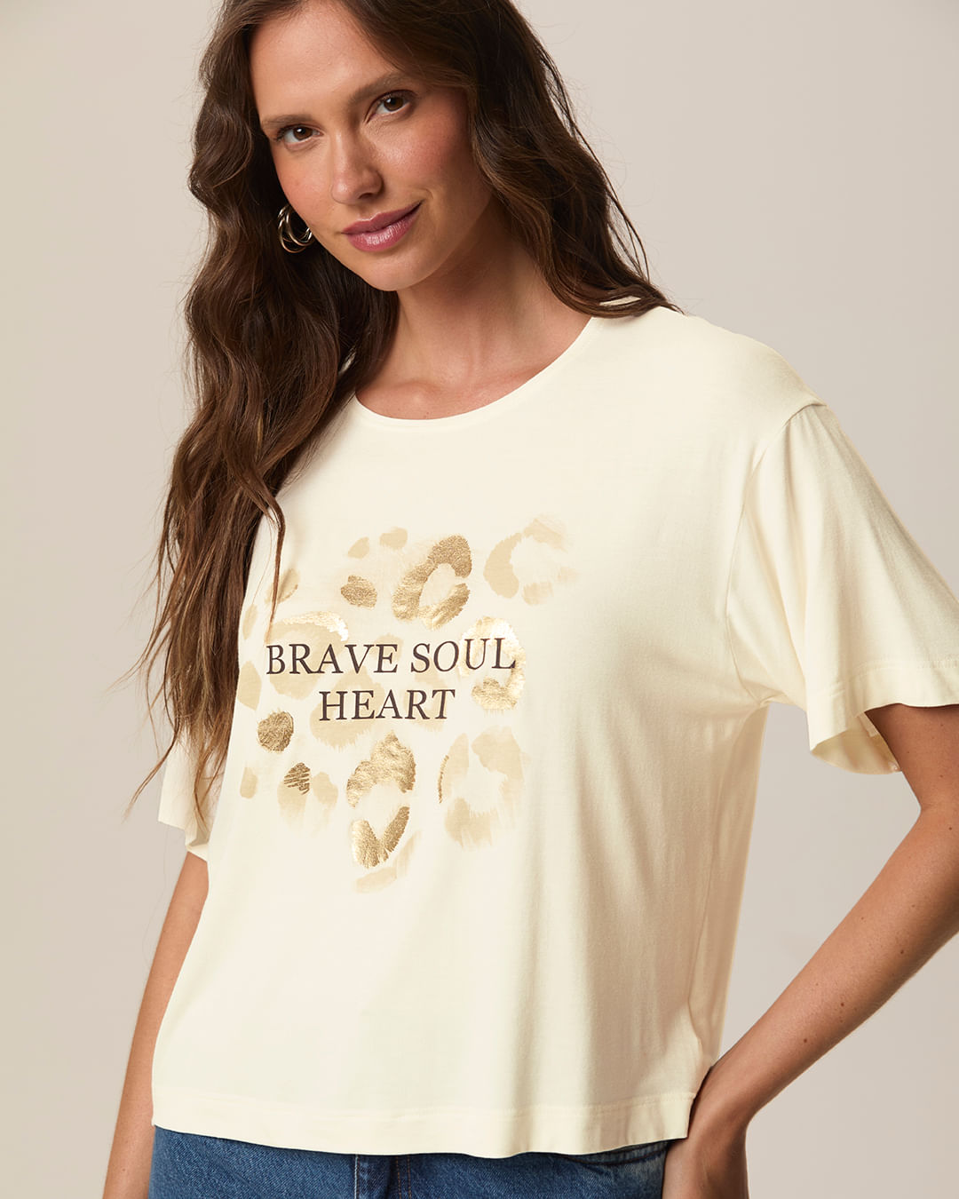 Camiseta Ampla Feminina Brave Soul Heart em Viscose Stretch