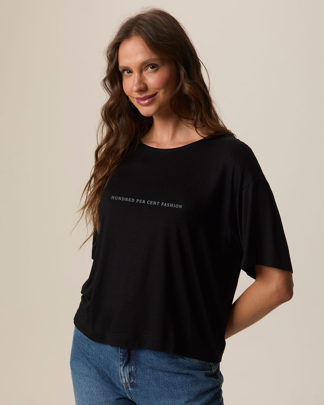 Camiseta Ampla Feminina Hundred Per Cent Fashion em Viscose Stretch