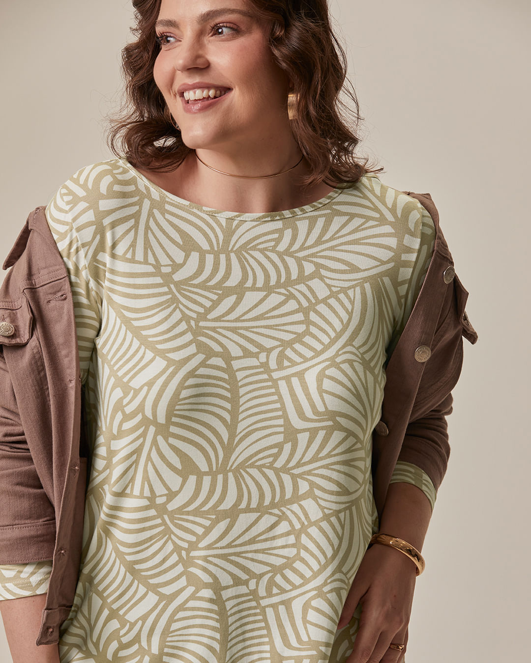Blusa Feminina Plus Size Estampada Manga Longa Em Viscose Stretch