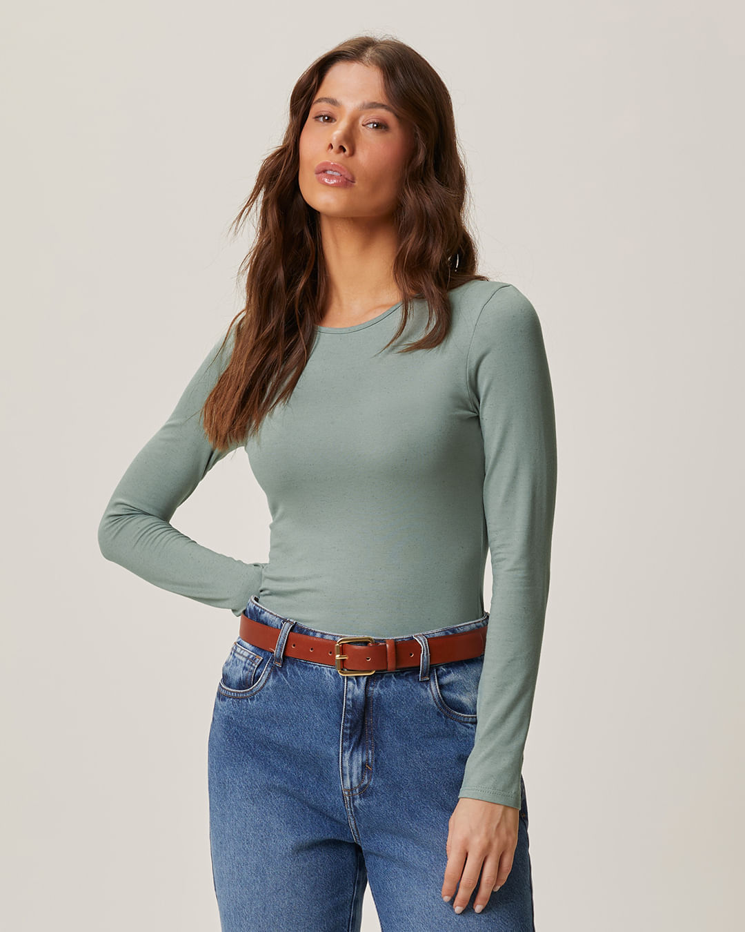 Blusa Feminina Justa Manga Longa Em Malha Viscolinho Stretch