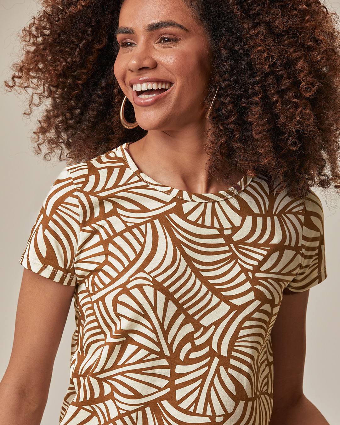 Blusa Feminina Decote Redondo Estampada Em Algodão