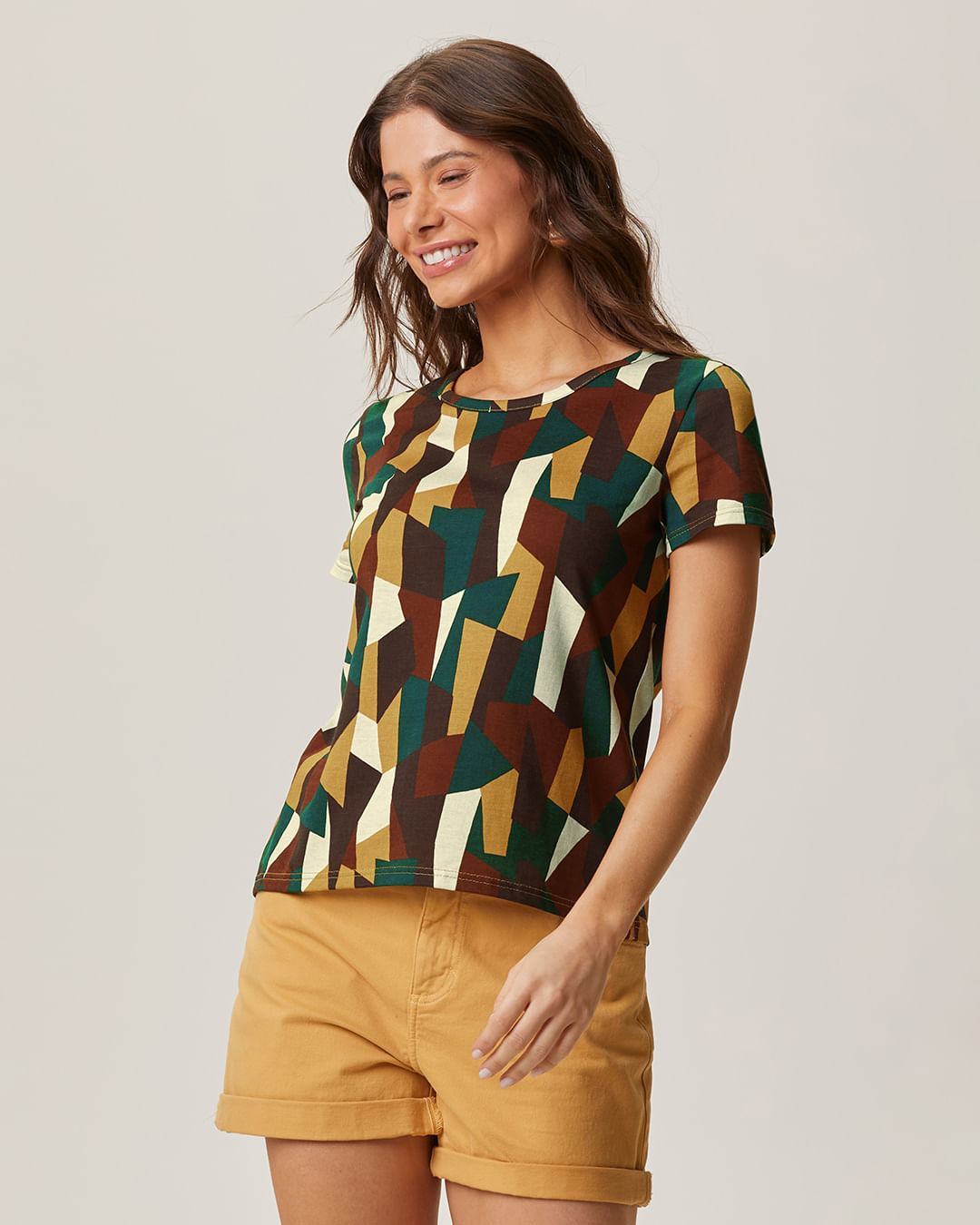 Blusa Feminina Decote Redondo Estampada Em Algodão