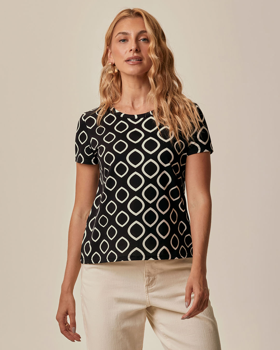 Blusa Feminina Decote Redondo Estampada Em Algodão