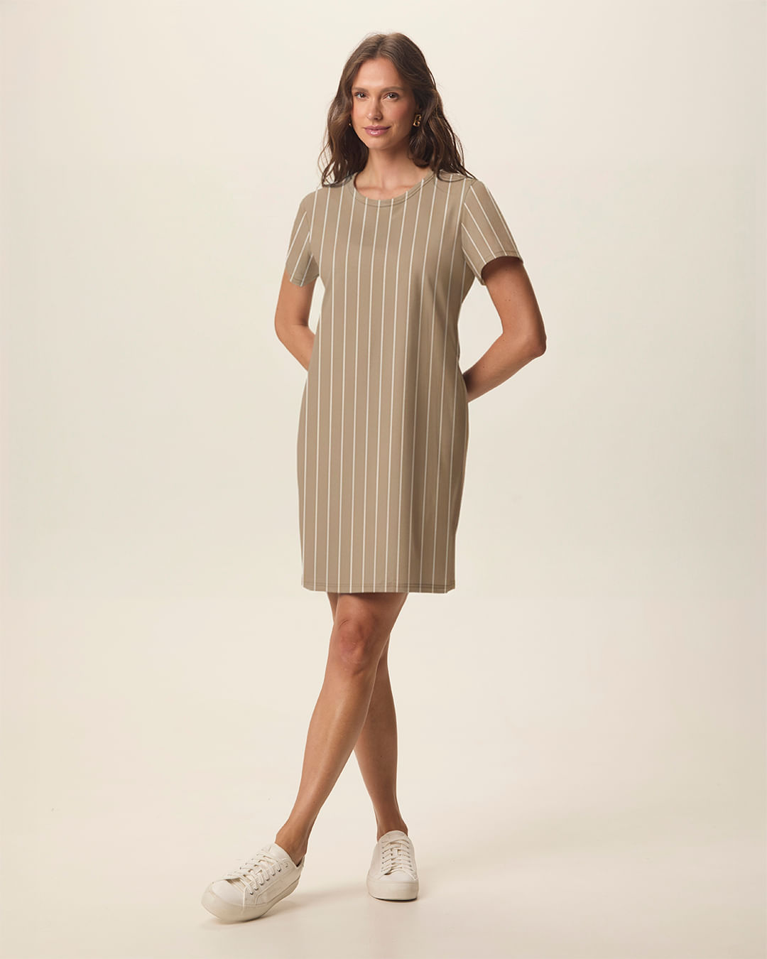 Vestido Feminino Estampado Com Decote Redondo Em Algodão