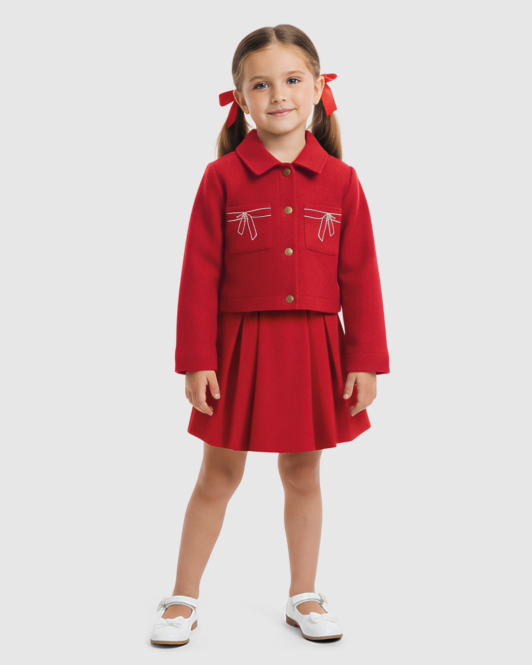 Jaqueta Menina Cropped Bordado Laço em Tecido Suede - Carinhoso