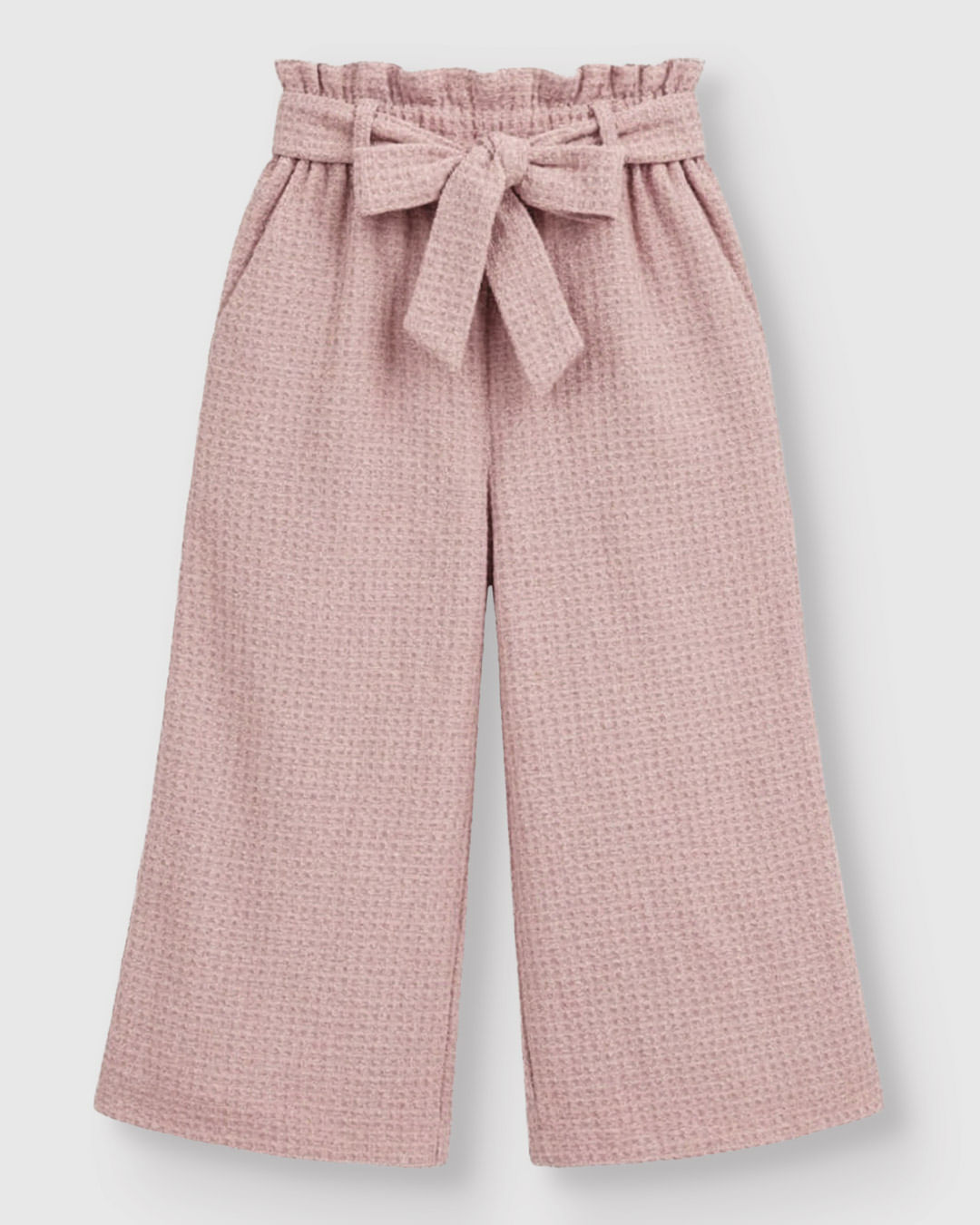Calça Menina Wide Leg Cós Clochard Com Cinto Em Malha Texturizada - Carinhoso