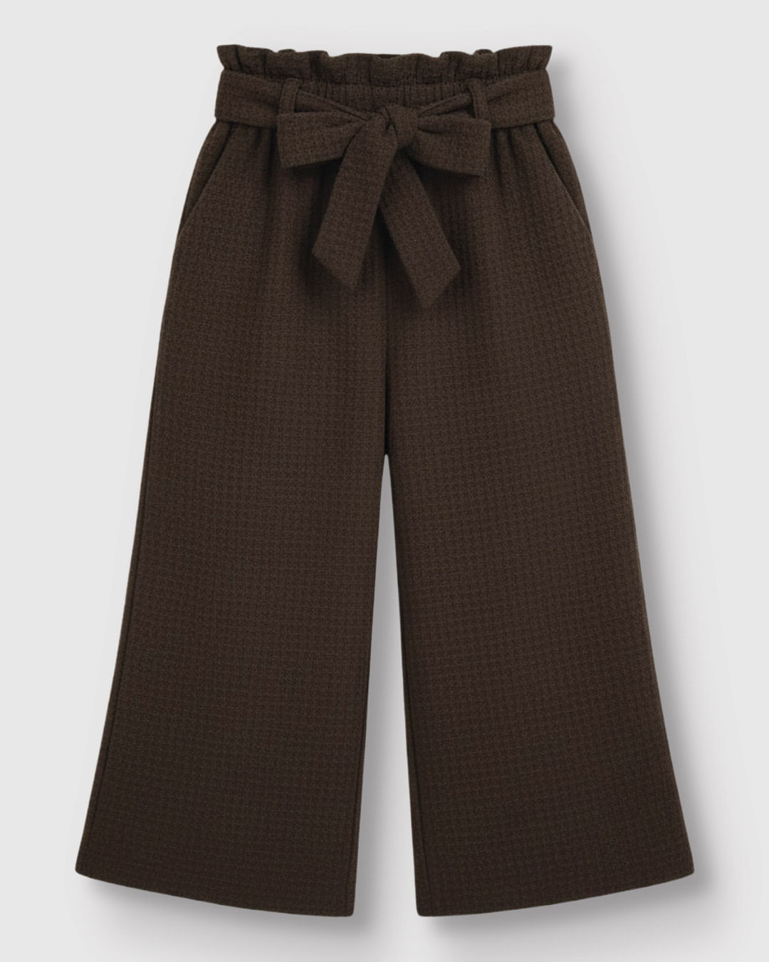Calça Menina Wide Leg Cós Clochard Com Cinto Em Malha Texturizada - Carinhoso