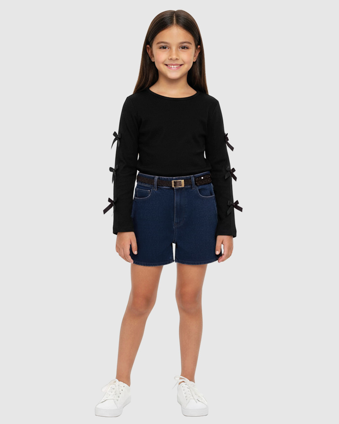 Shorts Menina Mom Acompanha Cinto em Jeans com Elastano - Carinhoso