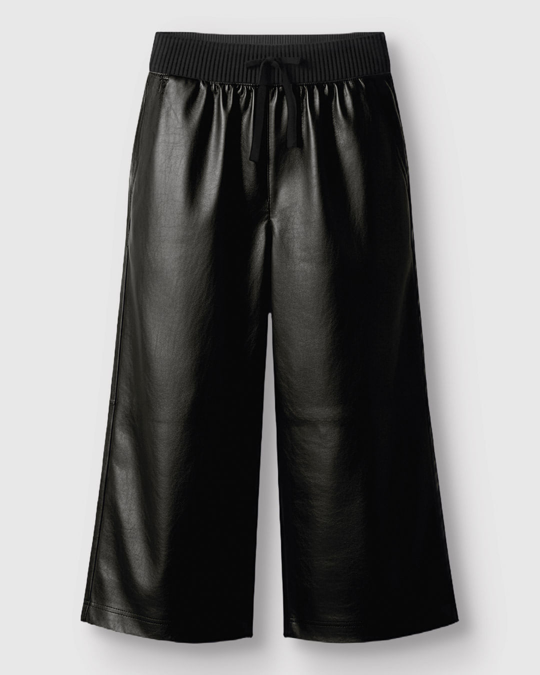 Calça Menina Wide Leg Cadarço Funcional Em Corino - Carinhoso