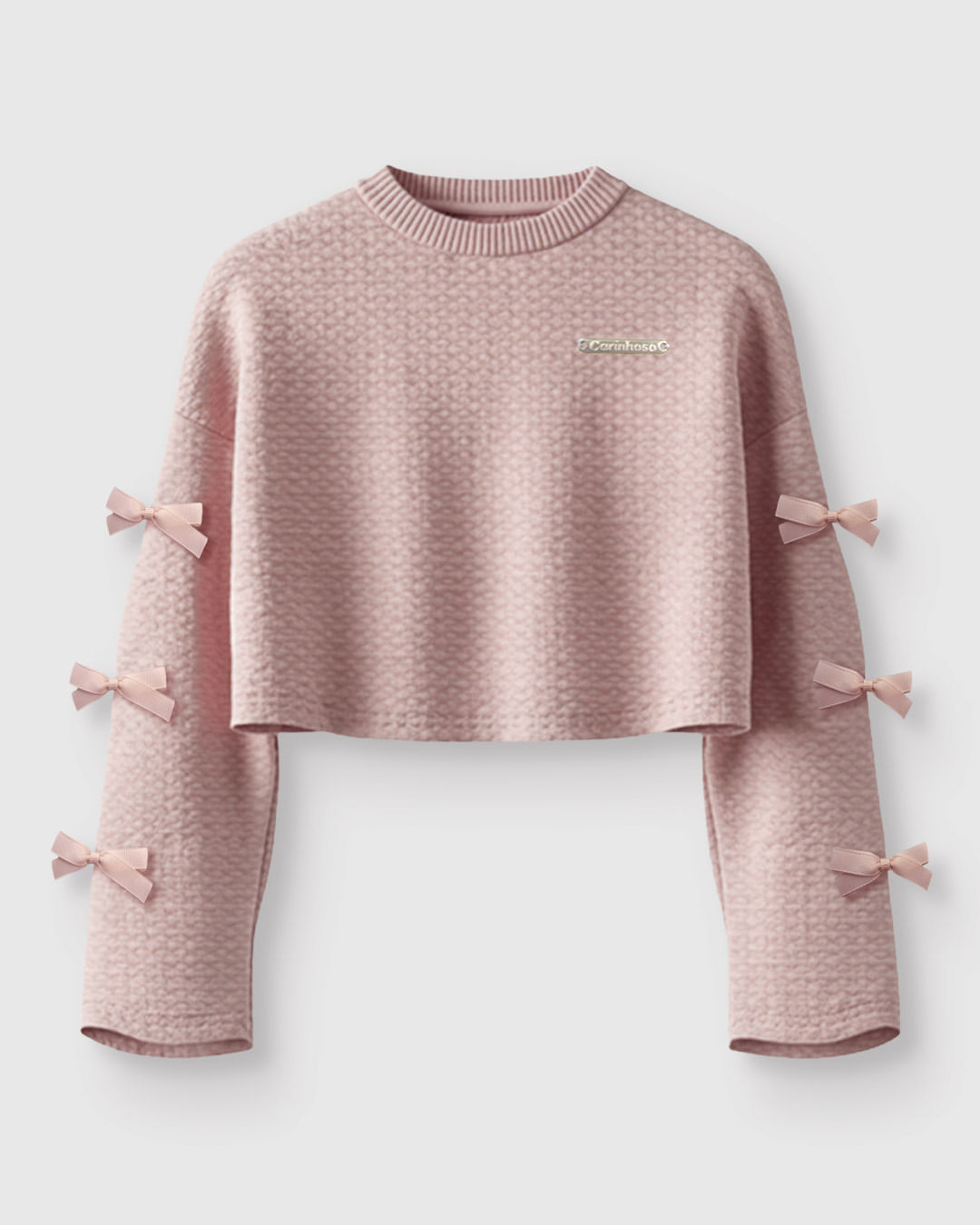 Blusa Menina Manga Longa Aplique Laços Em Malha Texturizada - Carinhoso