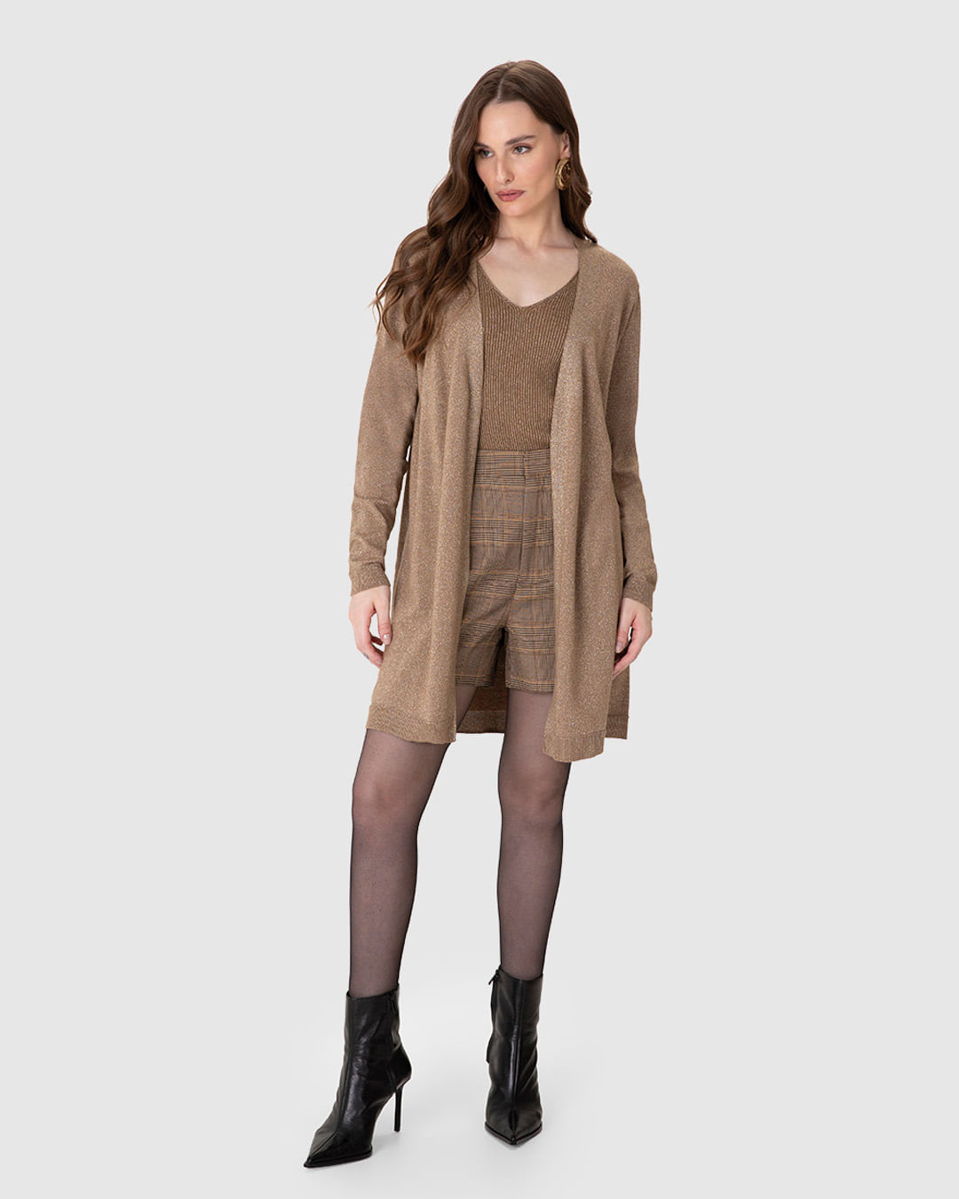 Cardigan Alongado Feminino Manga Longa Em Tricô Lurex - ENFIM