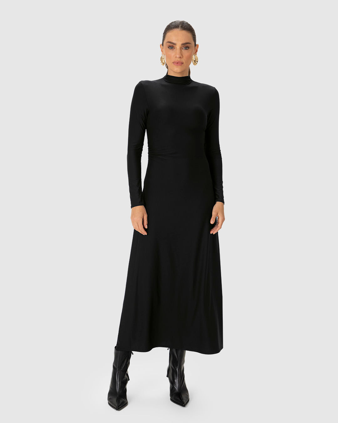 Vestido Midi Feminino Justo Gola Alta Manga Longa Em Malha Conforto Dry - ENFIM
