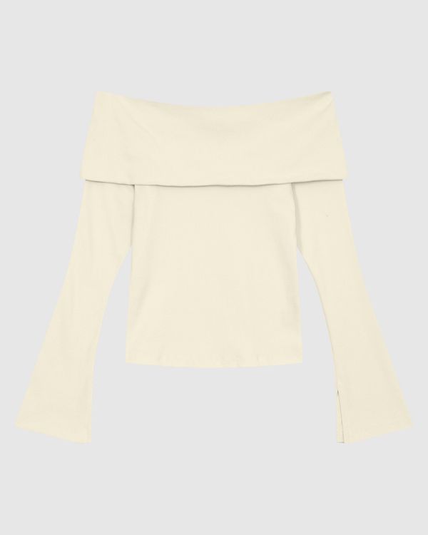 Blusa Feminina Decote Ombro A Ombro Abertura Na Manga Em Ribana - ENFIM Off White - PP