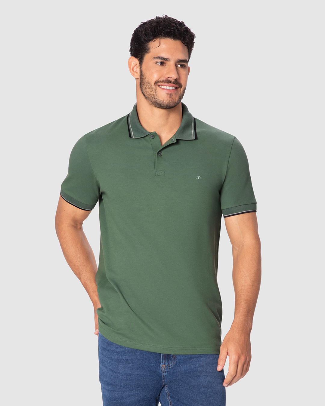 Camisa Polo Básica Masculina Slim Bordado Frontal Em Piquet Premium