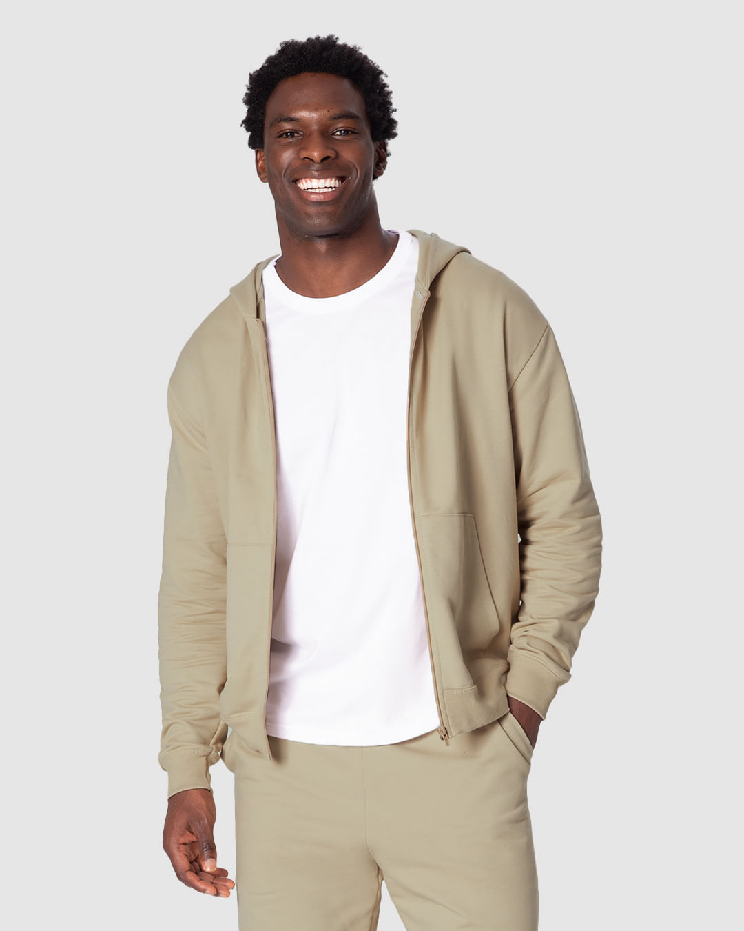 Jaqueta Básica Masculina Com Capuz Em Moletom