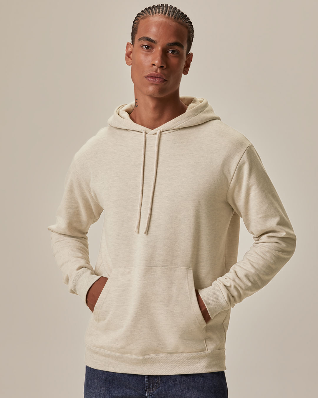 Blusão Básico Masculino Com Capuz Em Moletom Flanelado