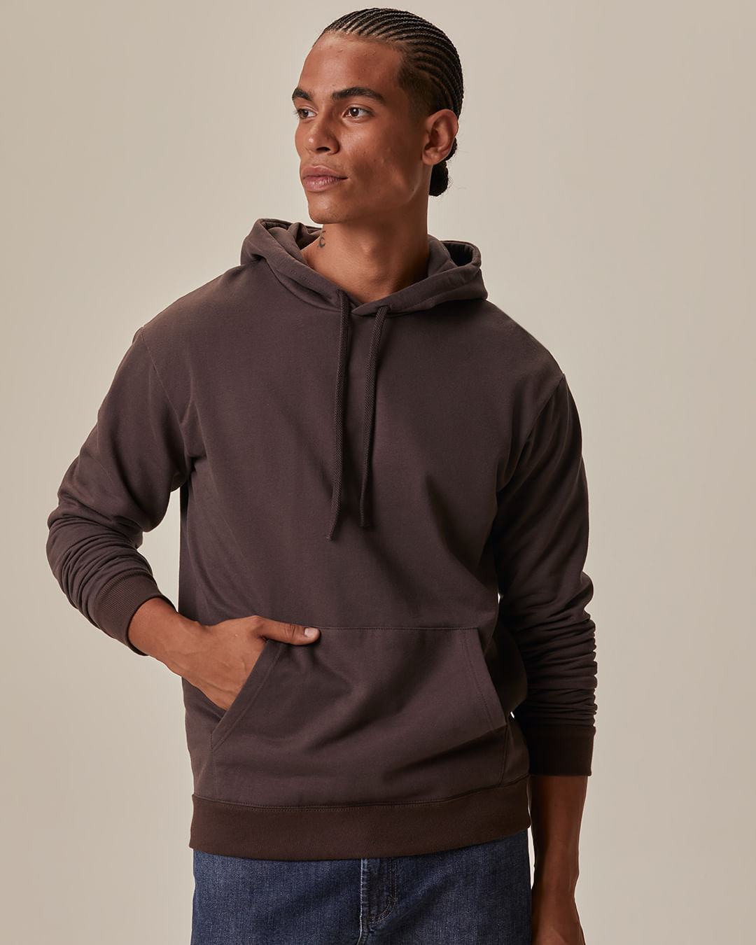Blusão Básico Masculino Com Capuz Em Moletom Flanelado