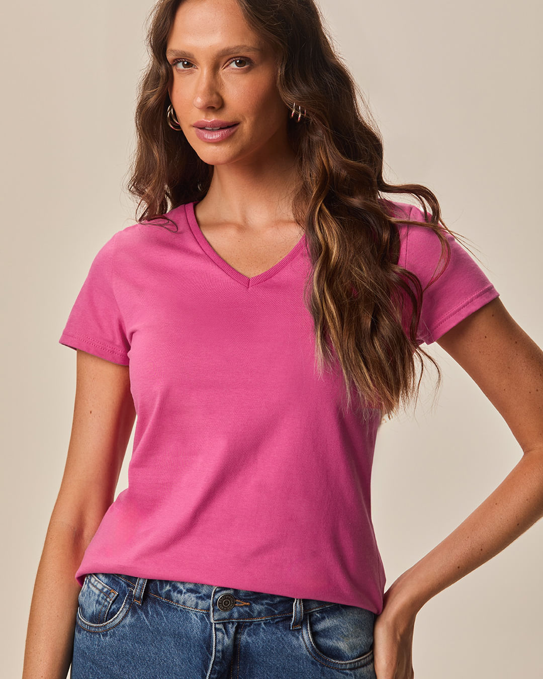 Blusa Básica Feminina Decote V Em Algodão