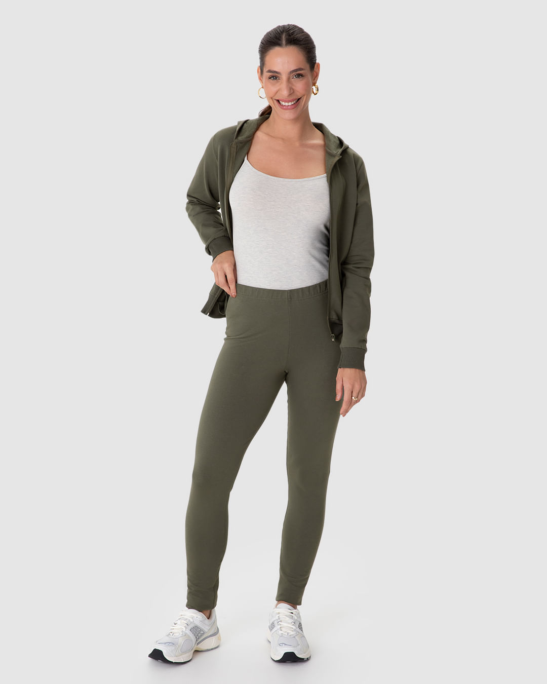 Calça Legging Básica Feminina Em Moletom Stretch Flanelado