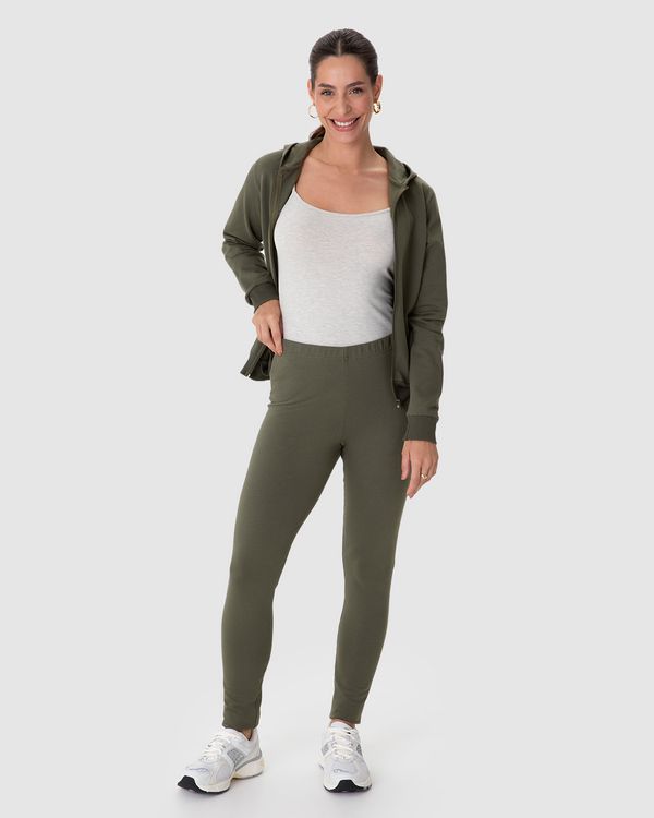 Calça Legging Básica Feminina Em Moletom Stretch Flanelado Verde - P