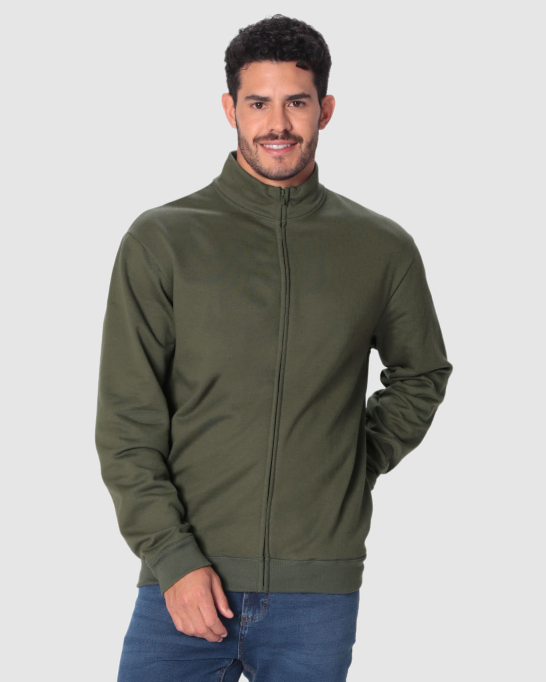 Jaqueta Básica Masculina Gola Alta Em Moletom Flanelado