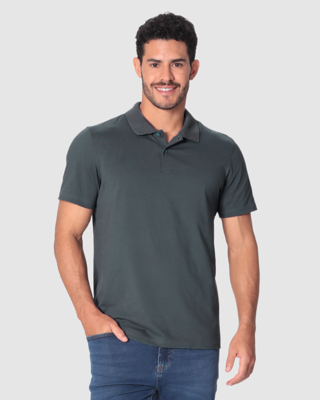 Camisa Polo Básica Masculina Peitilho Frontal Em Algodão
