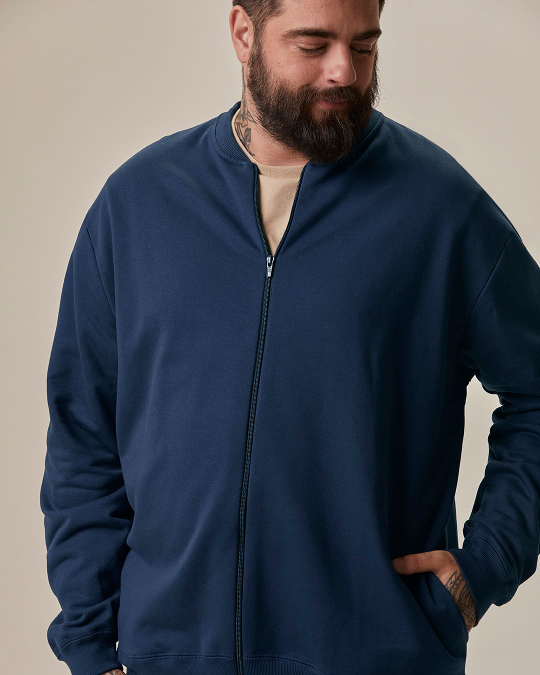 Jaqueta Básica Masculina Plus Size Fecho Zíper Em Moletom Flanelado