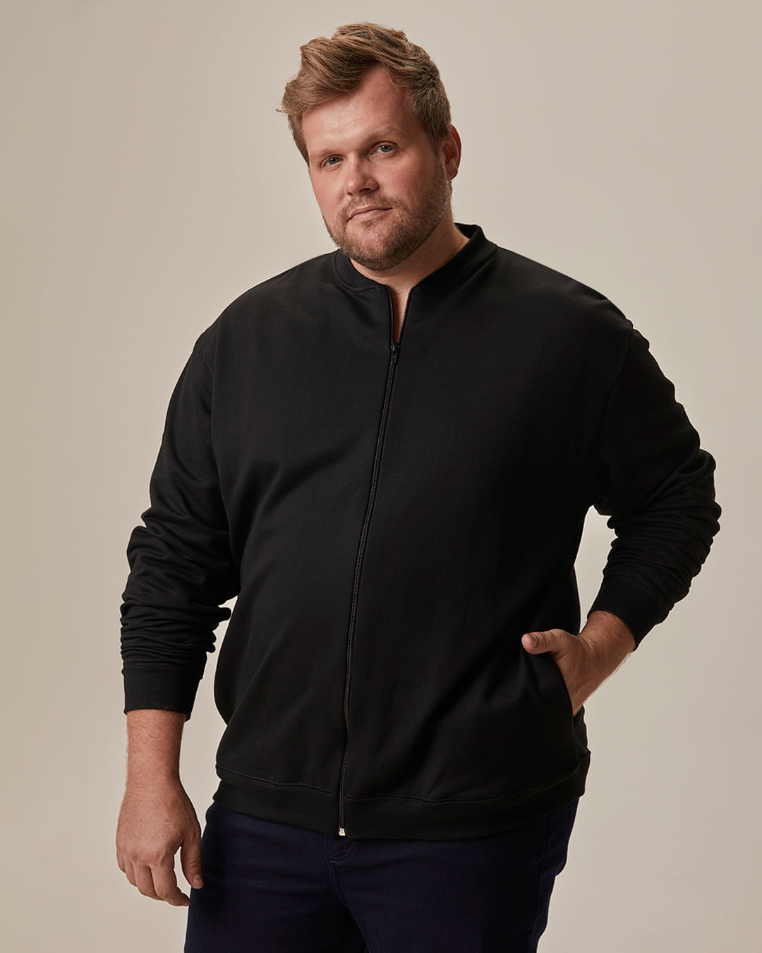Jaqueta Básica Masculina Plus Size Fecho Zíper Em Moletom Flanelado