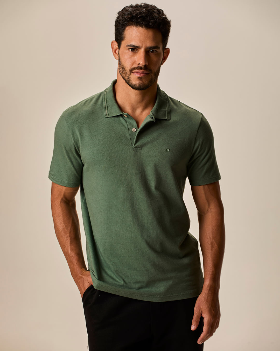 Camisa Polo Masculina Manga Curta Bordado Peitoral Em Malha Linho