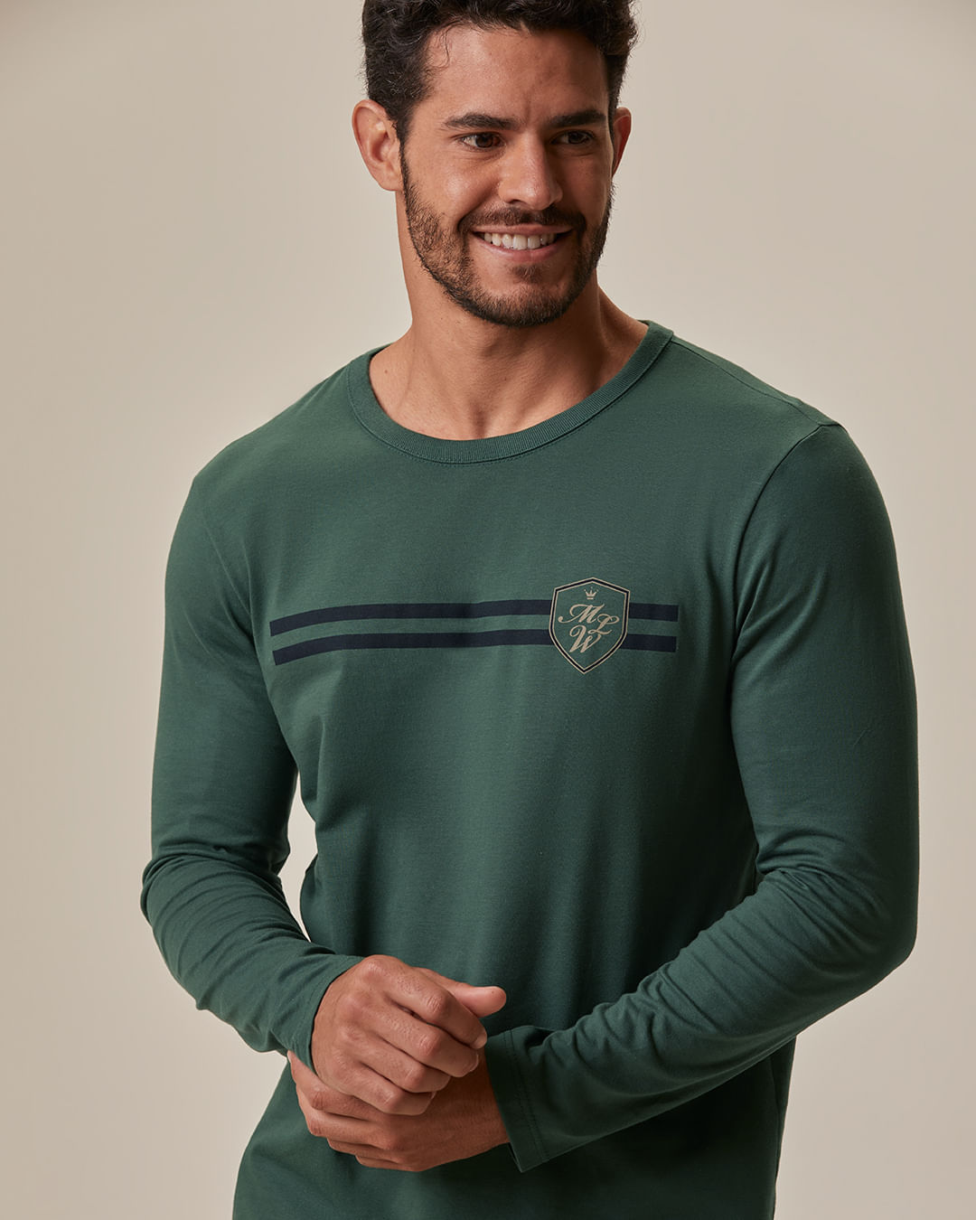 Camiseta Masculina Slim Manga Longa Estampada Em Algodão