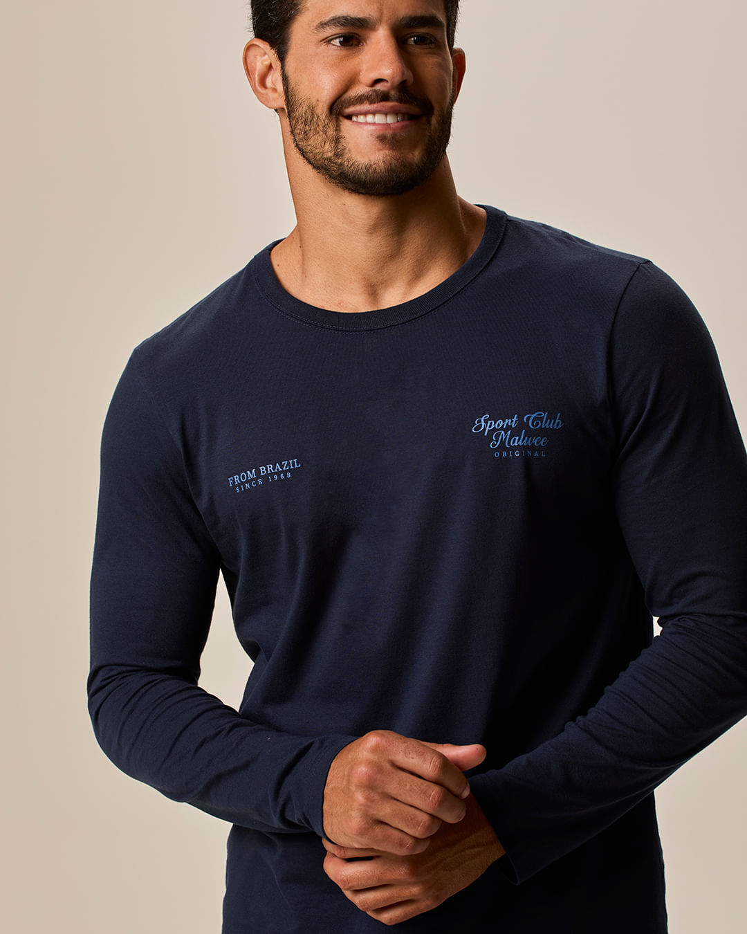 Camiseta Masculina Slim Manga Longa Estampada Em Algodão