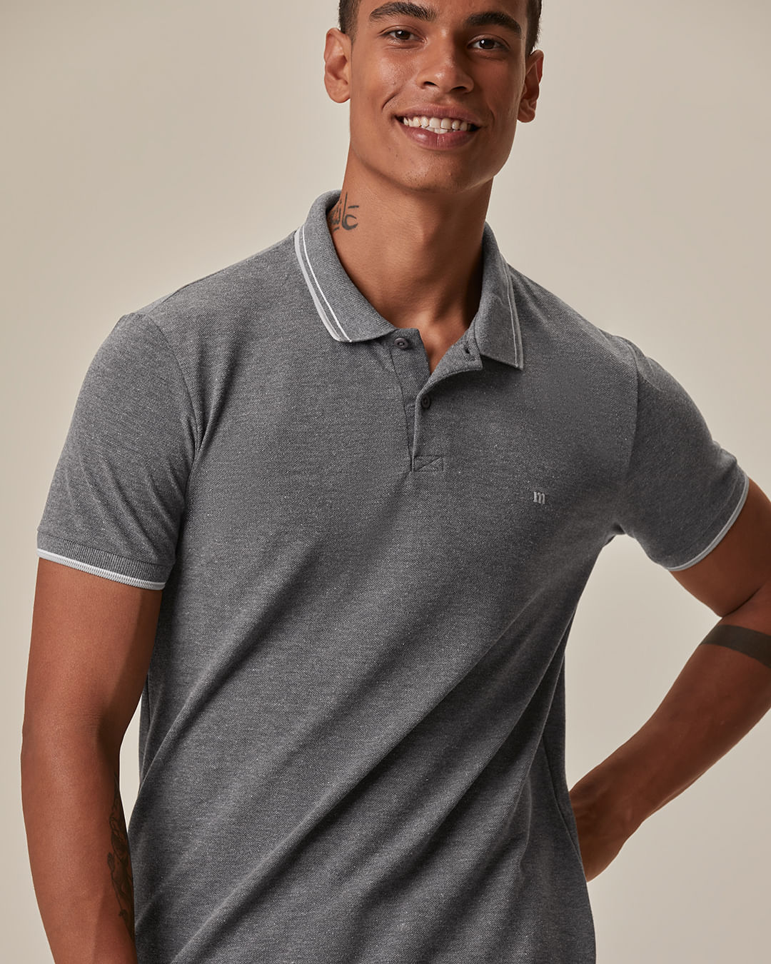 Camisa Polo Básica Masculina Slim Bordado Frontal Em Piquet Premium
