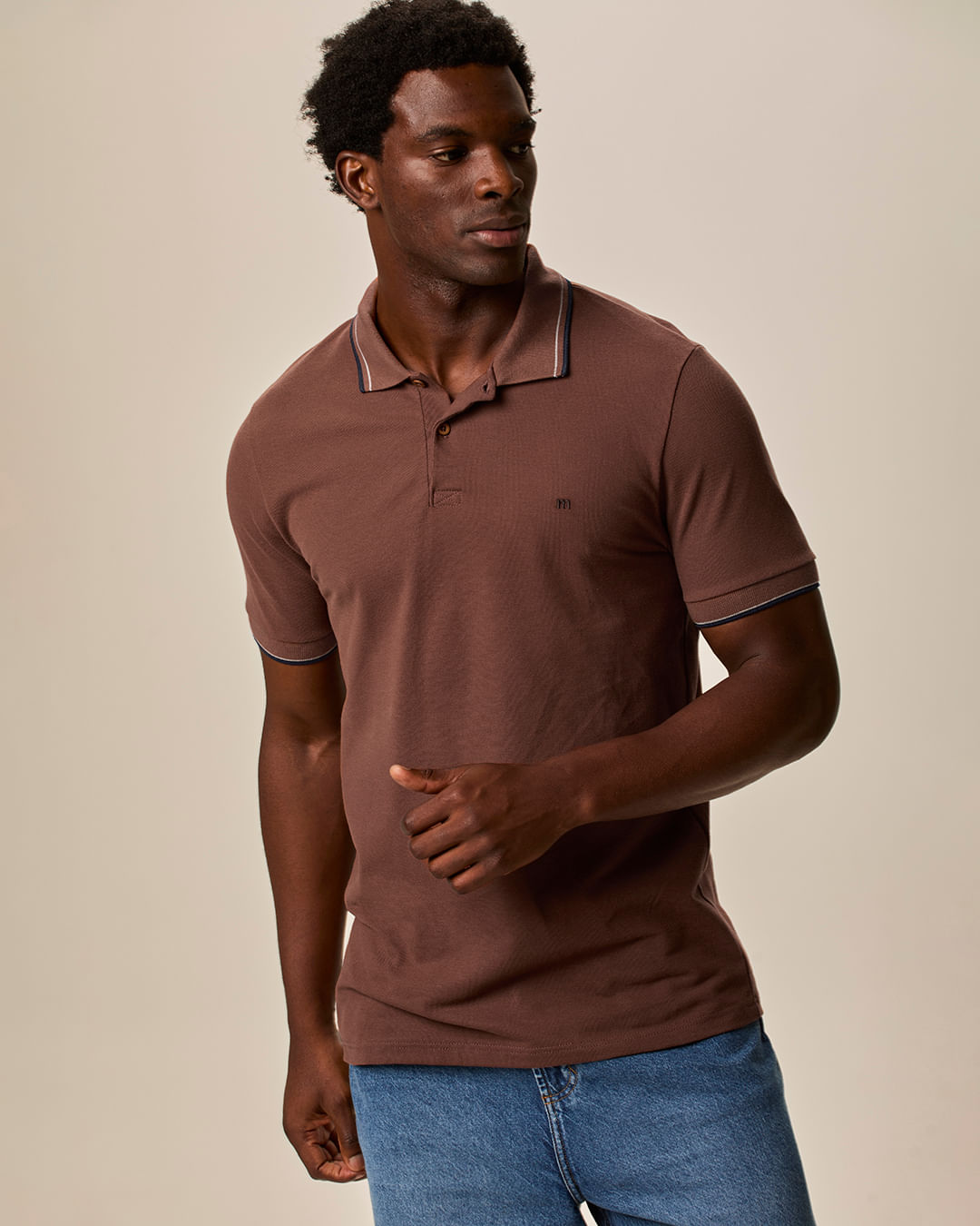 Camisa Polo Básica Masculina Slim Bordado Frontal Em Piquet Premium - Marrom - XGG