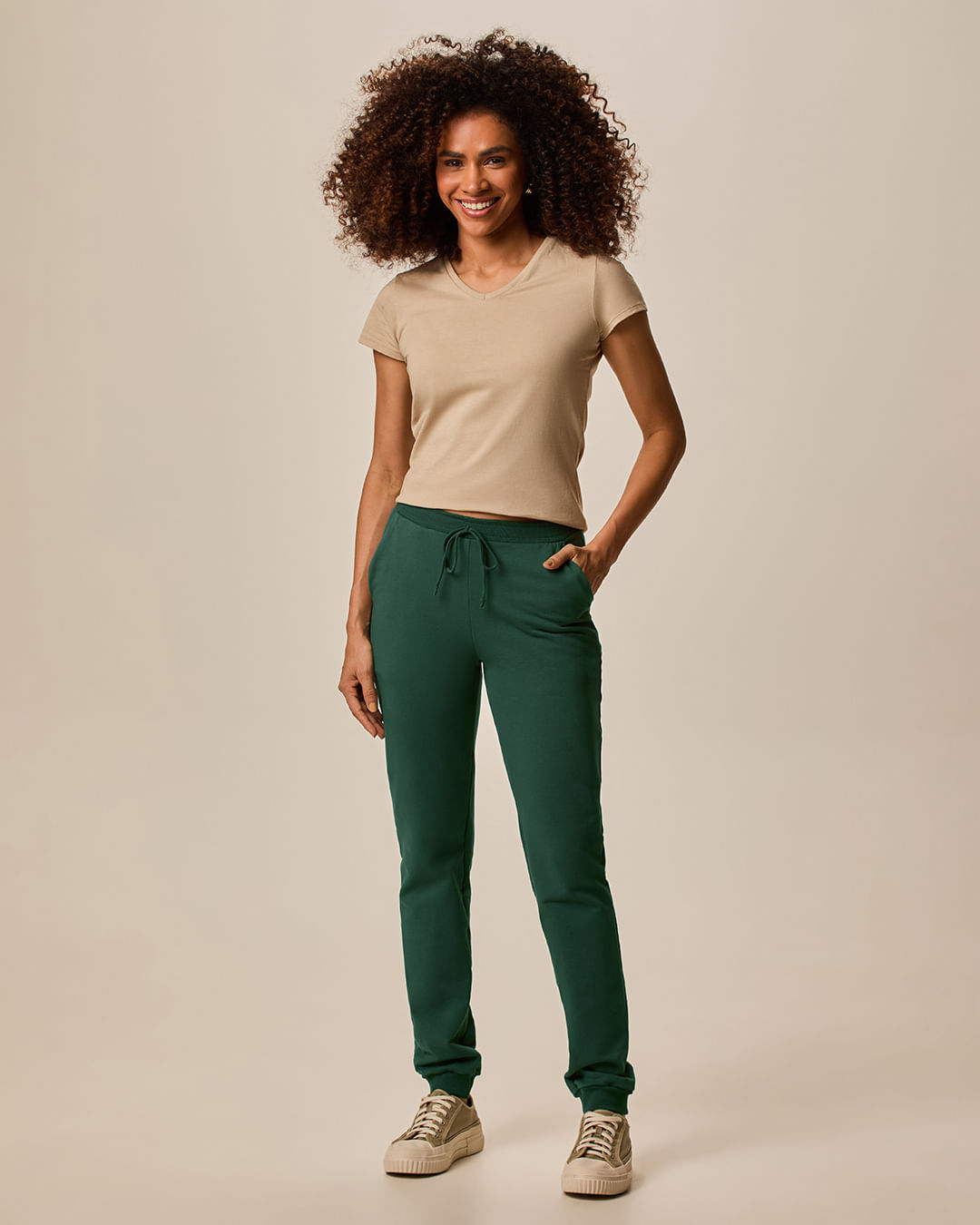 Calça Básica Feminina Jogger Bolso Faca Em Moletom Stretch Flanelado - Verde - G