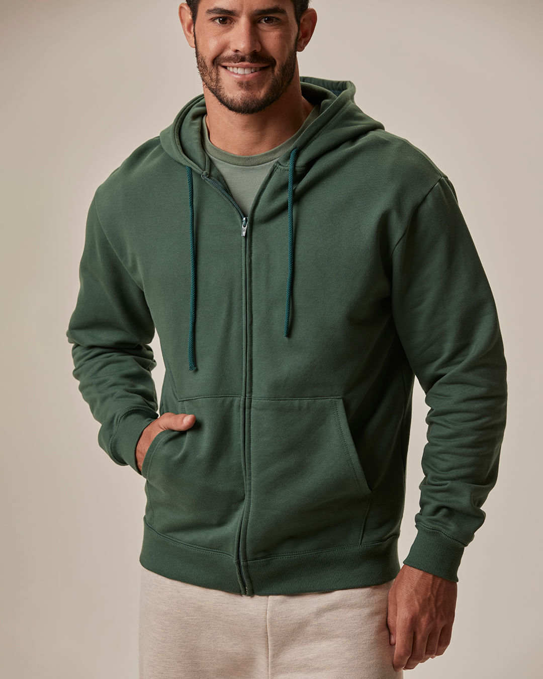 Jaqueta Básica Masculina Com Capuz Em Moletom Flanelado