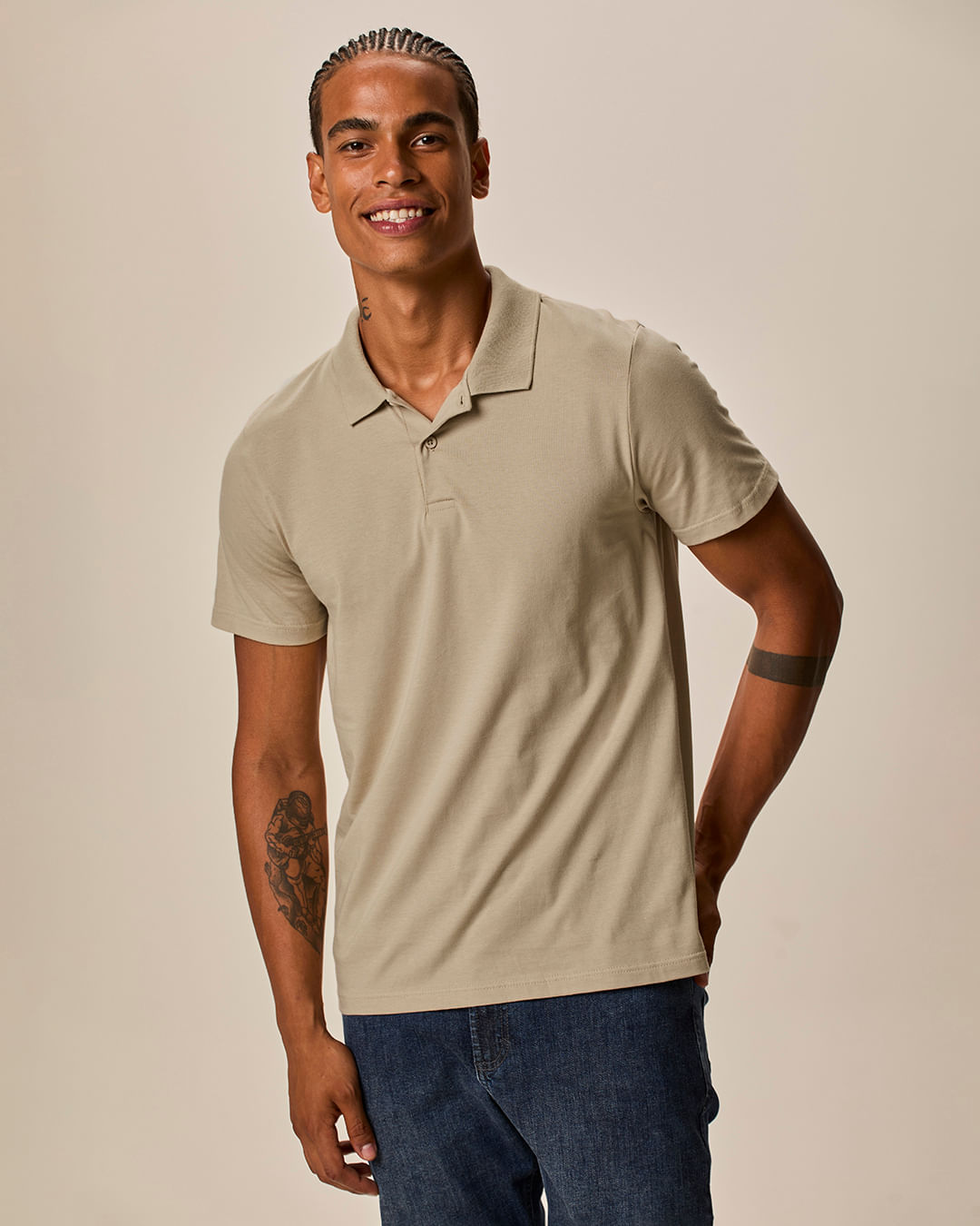 Camisa Polo Básica Masculina Peitilho Frontal Em Algodão