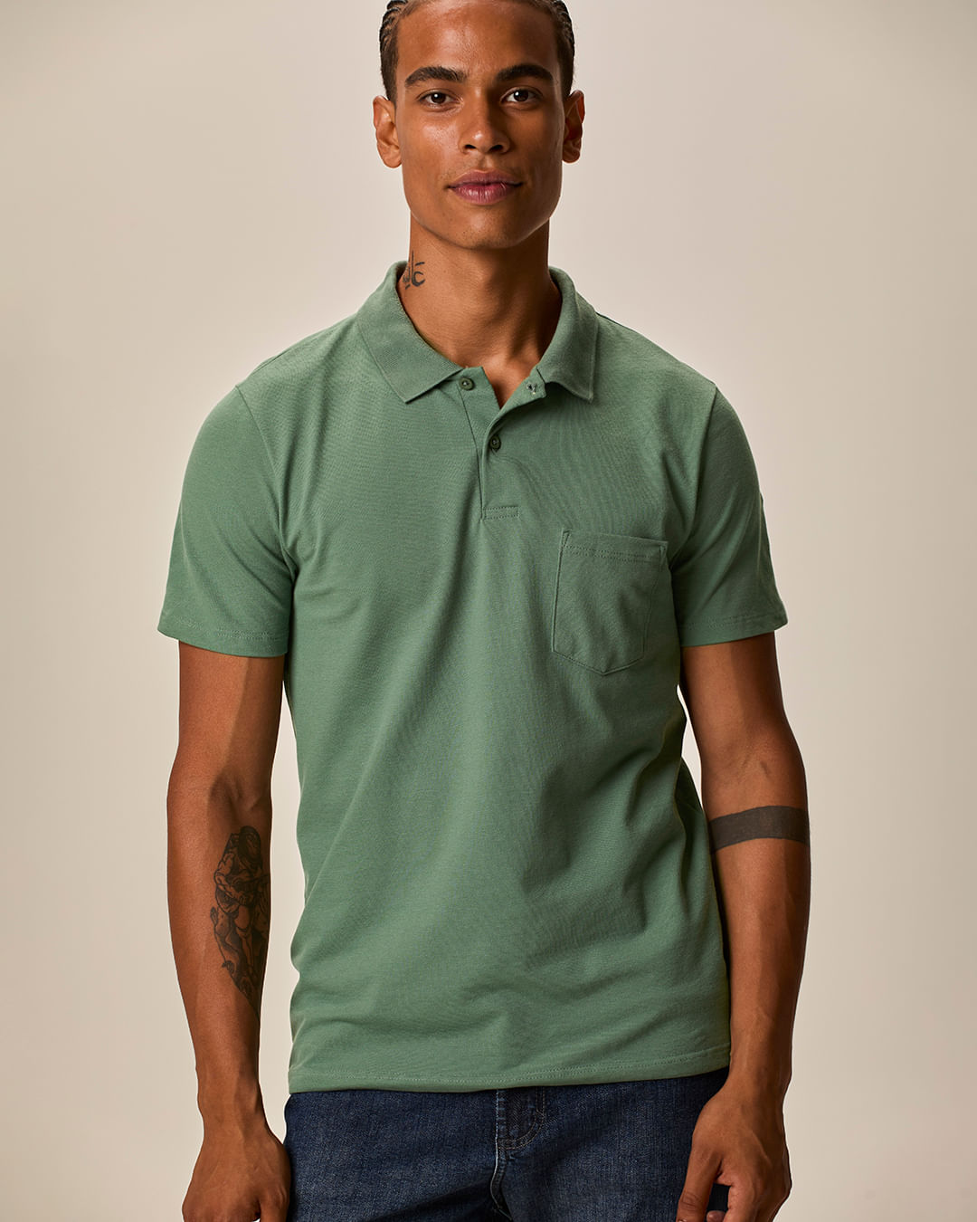 Camisa Polo Básica Masculina Gola Esporte E Bolso Piquet Stretch