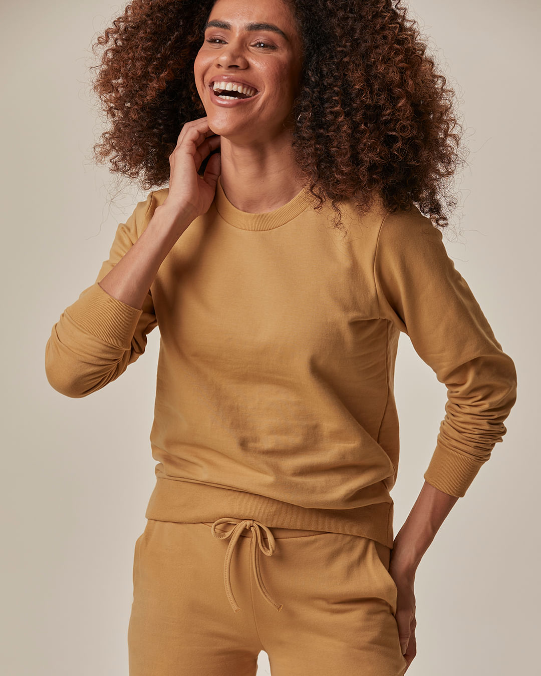 Conjunto Feminino Calça Bolso Faca Em Moletom Stretch Flanelado - Amarelo - XGG