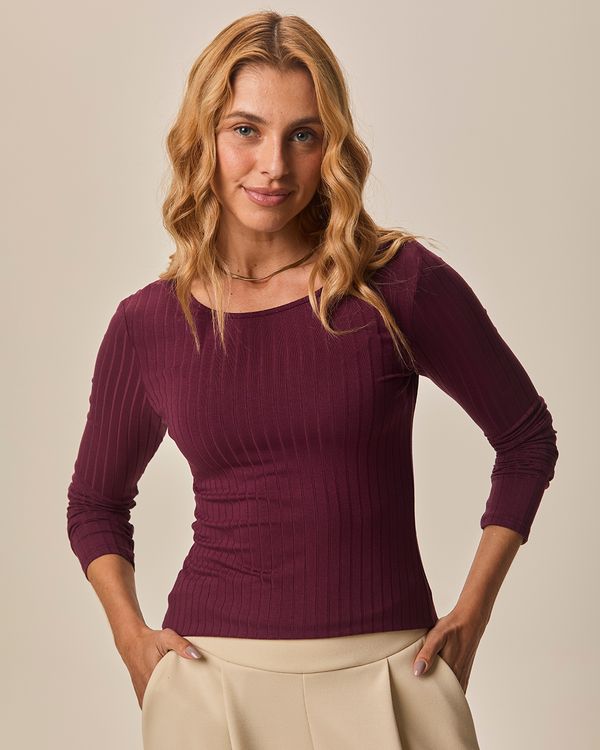 Blusa Básica Feminina Manga Longa Em Malha Canelada De Viscose Vermelho - XGG