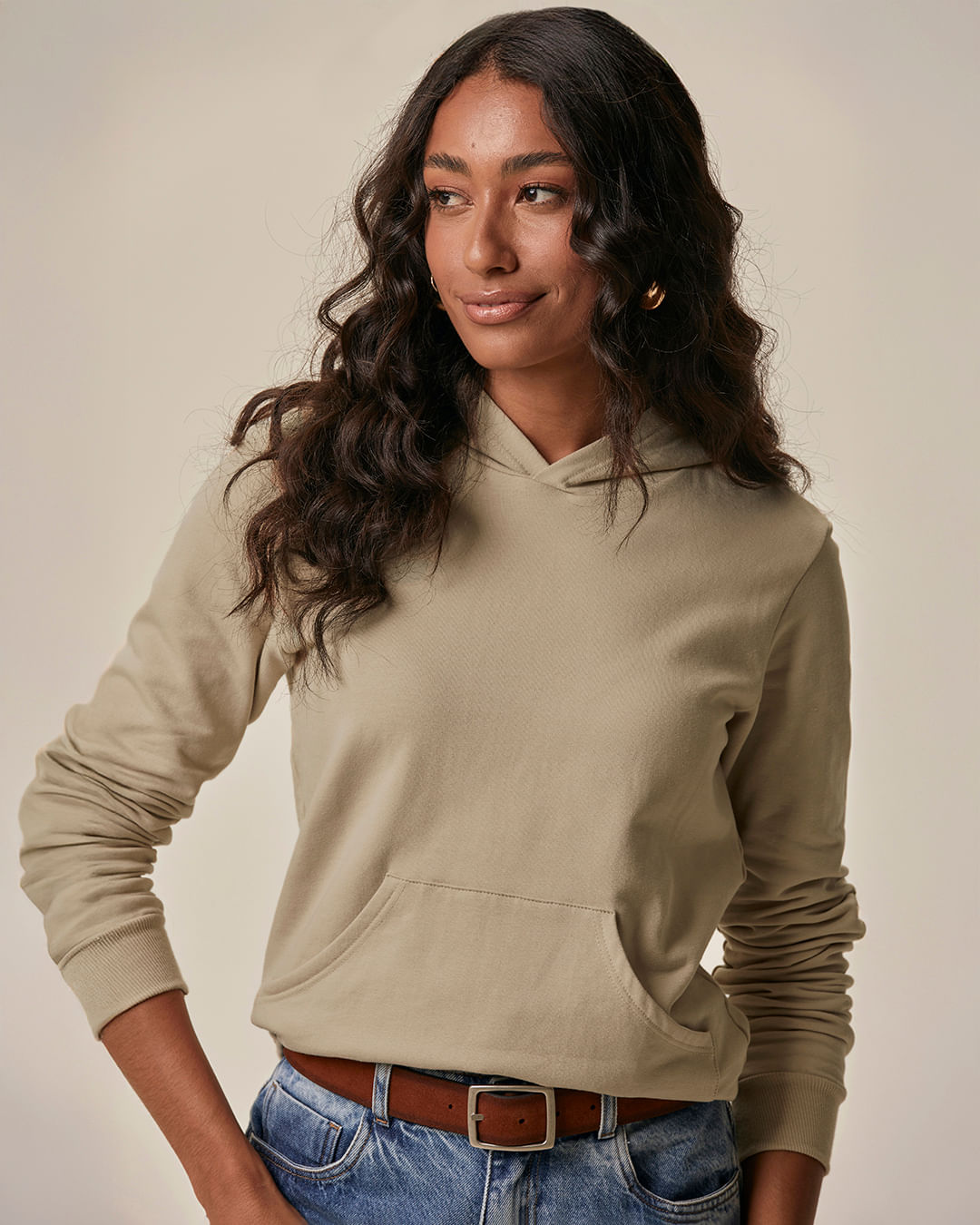 Blusão Básico Feminino Com Capuz Moletom Stretch Flanelado