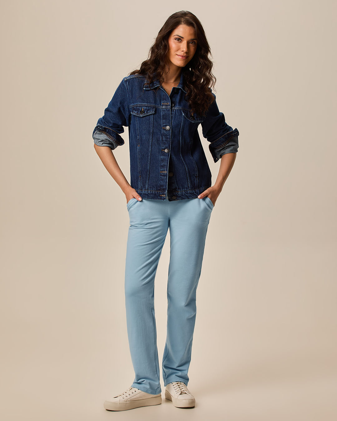 Calça Básica Feminina Reta Em Moletom Stretch Flanelado